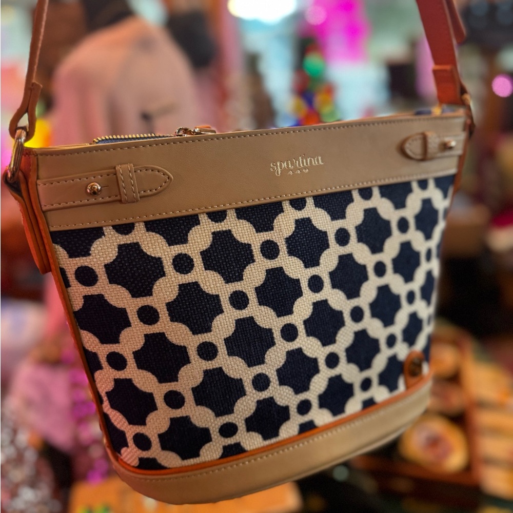 Spartina 449 Geometric Navy and Tan Shoulder Bag